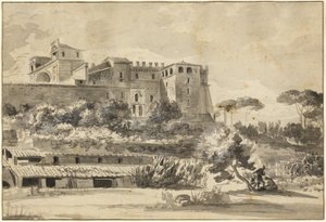 Utsikt över en italiensk villa och trädgårdar (Vatikanens Belvedere)