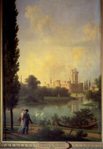 Slottet Laxembourg (Österrike), i förgrunden Österrikes kejsare och ärkeinnan Marie Louise. Målning av Joseph Bidault (1758-1846)