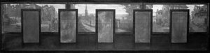 Skiss för Vanves stadshus: Vues de Vanves. Spårvagnen. Place de Vanves. Vägen till slottet. Rue Vieille Forge. Rue Falnet, år 1902 (olja på svart tusch på duk) av Jean Joseph Enders