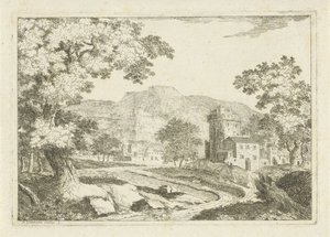 Flodlandskap med hus och torn av Jean Joseph Hanson