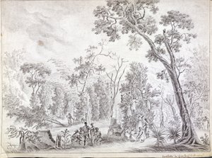 Skörda kryddnejlika i La Reunion, tidigt 1800-tal av Jean Joseph Patu de Rosemont
