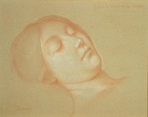 Studie för Jungfruns död (röd krita förhöjd med vitt på papper) av Jean Jules Antoine Lecomte du Nouy