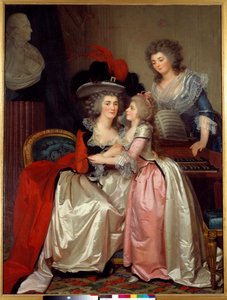 Familjeporträtt Familj av adeln, en mor, dotter och nästa. Målning av Jean Laurent Mosnier (1743/4-1808)