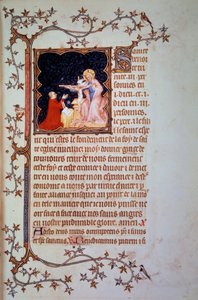 Hertig John I av Berry (1340-1416) före den heliga treenighetsminiatyren hämtad från manuskriptet (ms. lat. 18014) "The Little Hours of John of Berry"" belyst av John the Black, ca 1375. Paris, B.N. av Jean Le and workshop (attr. to) Noir