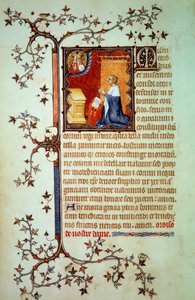 Hertig John I av Berry (1340-1416) bad inför Gud som välsignade honom Miniatyr från manuskriptet (ms. lat. 18014) "The Little Hours of John of Berry"" upplyst av John the Black, ca 1375. Paris, B.N. av Jean Le and workshop (attr. to) Noir