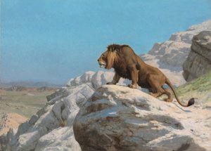 Lejon på vakt, ca 1885 (olja på träpanel) av Jean Leon Gerome