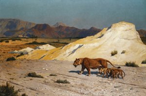 Lejoninna och ungar; Lejoninna och Lejoninna, av Jean Leon Gerome