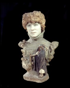 Marmorbyst av komikern Henriette Rosine Bernard kallad Sarah Bernhardt (1844-1923). Skulptur av Jean Leon (Jean-Leon) Gerome (1824-1904) 1895 runt Paris, musee d