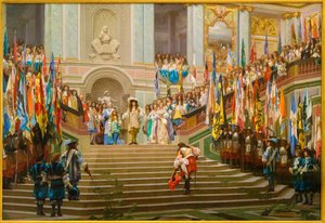 Mottagning av Louis 2 de Bourbon Conde sa Grand Conde av kung Louis 14 a Versailles 1674 av Jean Leon Gerome