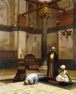 Tre personer som ber i hörnmoskén; Tre figurer som ber i ett hörn av en moské, av Jean Leon Gerome