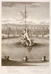 Fontän med amor som avfyrar en vattenstrålepil, designad av Louis Lerambert, i Versailles, 1677 av Jean Lepautre