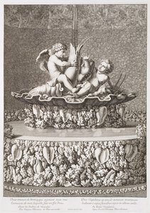 Fontän med två amoriner som rider på en kräfta, designad av Jacques Houseau, i Versailles, 1677 av Jean Lepautre