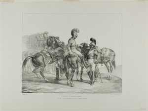 A Party of Life Guards, plansch 5 från olika ämnen tecknade ur livet och på sten (The English Suite) av Jean Louis André Théodore Géricault