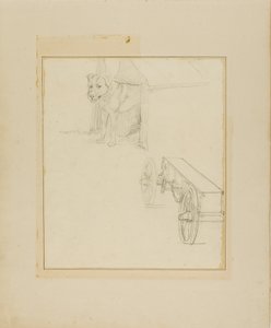 Hund som står i hundkoja och studie av en ammunitionsvagn av Jean Louis André Théodore Géricault