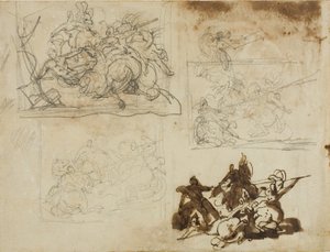 Fyra skisser för ett kavallerislag av Jean Louis André Théodore Géricault