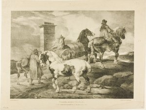 Hästar på väg till en mässa, plansch 3 från Olika motiv Tecknade efter livet på sten av Jean Louis André Théodore Géricault