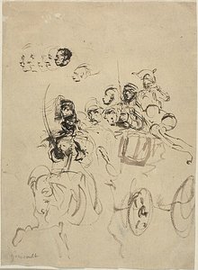 Napoleonsk armévagn med skisser av huvuden av Jean Louis André Théodore Géricault
