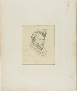 Porträtt av en ung man med militärkeps av Jean Louis André Théodore Géricault
