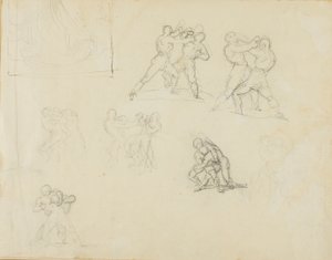 Sju skisser av par av boxare eller brottare av Jean Louis André Théodore Géricault