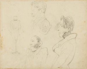 Blad med karikatyrer av Jean Louis André Théodore Géricault