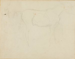 Skiss av en häst vänd åt höger och en karikatyr i profil av Jean Louis André Théodore Géricault
