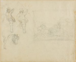 Skisser av postiljoner och en diligens av Jean Louis André Théodore Géricault