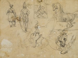 Skisser av ryska officerare och hästar av Jean Louis André Théodore Géricault