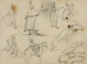 Skisser av soldater och hästar av Jean Louis André Théodore Géricault