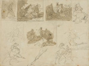 Skisser av ett kavallerislag och studier av en draghäst av Jean Louis André Théodore Géricault