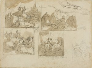 Skisser av ett kavallerislag och en hunds framtassar av Jean Louis André Théodore Géricault