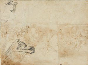 Skisser av ett ryttarslag och huvudet av en vinthund av Jean Louis André Théodore Géricault
