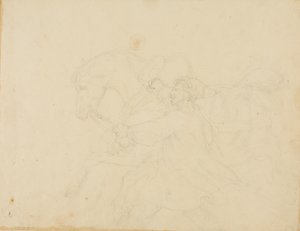 Stallpojke springer bredvid en draghäst av Jean Louis André Théodore Géricault