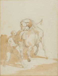 Stallpojke tar hand om en häst av Jean Louis André Théodore Géricault