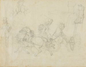 Diligens dragen av fem hästar och andra skisser av Jean Louis André Théodore Géricault