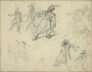 Studier av en grenadjär och en ammunitionsvagn av Jean Louis André Théodore Géricault