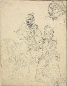 Studie av figurgrupp, med detalj av grenadjärens huvud av Jean Louis André Théodore Géricault
