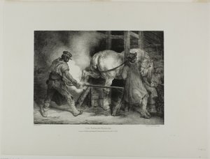 Den flamländske hovslagaren, plansch 4 ur Olika motiv tecknade ur livet och på sten (Den engelska sviten) av Jean Louis André Théodore Géricault