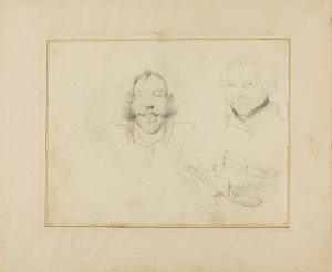 Tre karikatyrer av huvuden av Jean Louis André Théodore Géricault