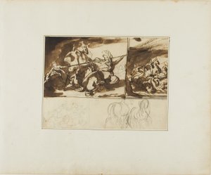 Tre skisser av ett ryttarslag och en skiss av två av Jean Louis André Théodore Géricault
