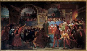 Kung Ludvig XII utropade folkets fader till Generalstaterna i Tours den 14 maj 1506. Denna titel ges till honom för att han minskade storleken, skatt som betalas av allmogen. Målning av Jean Louis Bezard (1799-1861)
