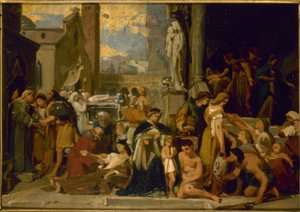 Skiss till S:ta Elisabeths kyrka: De sju barmhärtighetsgärningarna, före 1848 (olja)