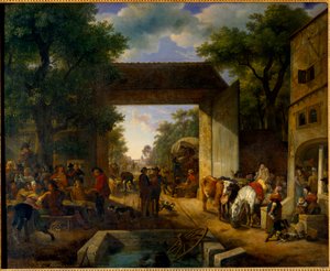 En mässa vid dörren till ett värdshus Målning av Jean Louis Demarne (1744-1829) 1800-talet sön. 0,5x0,6 m