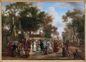 Corpus Christi procession in a village - Corpus Christi procession in a village, av Jean Louis Demarne (De Marne eller Demarnette) (ca 1752-1829). Olja på trä. Mått: 48x67cm. Privat samling