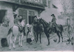 Stoppar på ett värdshus, illustration från Cassells Romance of Famous Lives, ca 1940 av Jean Louis Ernest Meissonier