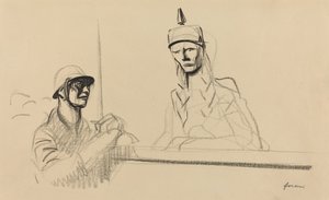 Fransk soldat tilltalar Germania, ca. 19141919. av Jean Louis Forain