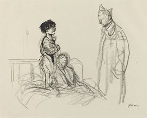 Mor och barn besöktes av soldat på sjukhus, ca. 19141919. av Jean Louis Forain