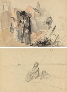 Återerövrat territorium (recto) Två figurer på en väg (verso) av Jean-Louis Forain