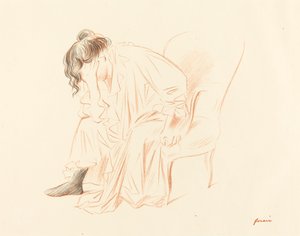 Sittande kvinna med huvudet vilande på hennes högra hand av Jean Louis Forain