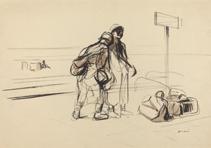 Två franska soldater nära en anslagstavla, ca. 19141919. av Jean Louis Forain