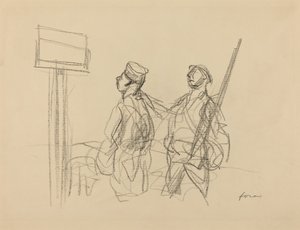 Zwei Soldaten betrachten ein Plakat von Jean Louis Forain